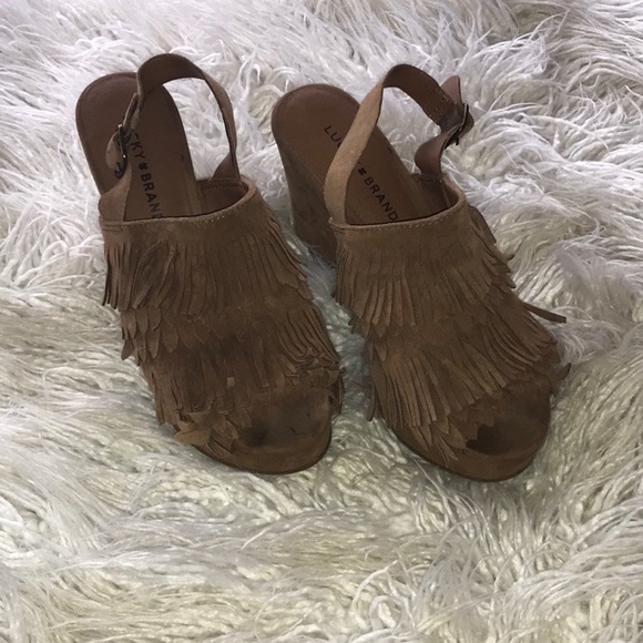 Lucky brand fringe open toe wedge heels - Picture 3 of 6